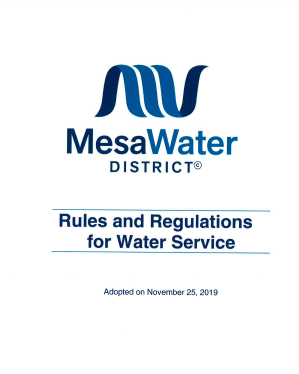 Rules & Regulations for Water Service Mesa Water